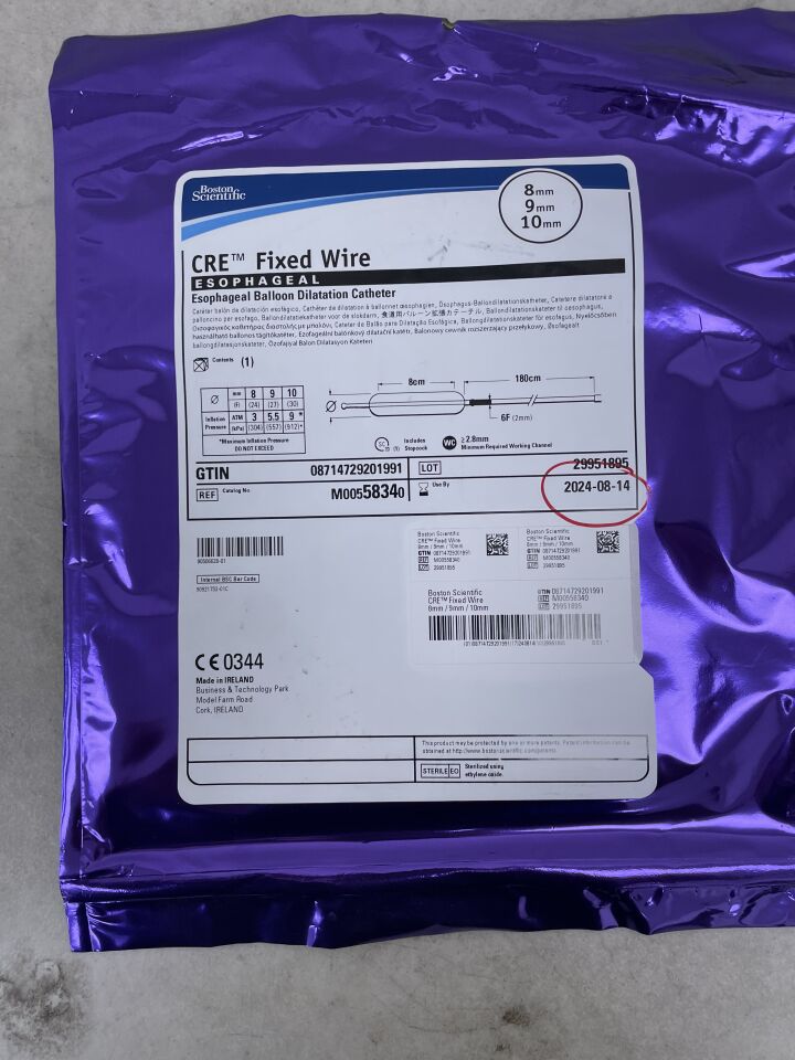 5834 - BOSTON SCIENTIFIC - CRE Fixed Wire Balloon Dilatation Catheter - Esophageal - 8mm x 9mm x 10mm, (EA) - ( Expiry Date: 2024-08-14 )