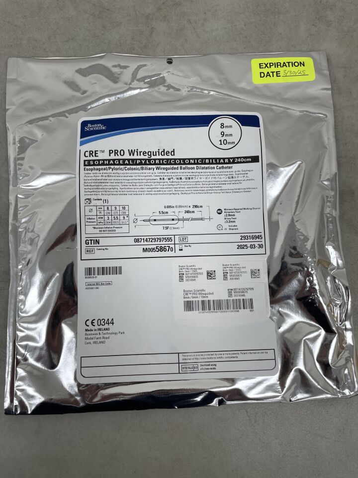5867 - BOSTON SCIENTIFIC - CRE PRO Wireguided Balloon Dilatation Catheter - Esophageal/Pyloric/Colonic/Biliary - 8mm x 9mm x 10mm, () - ( Expiry Date: 2025-03-30 )
