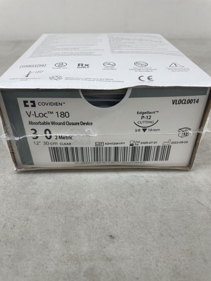 VLOCL0014 - COVIDIEN - Medtronic V-Loc 180 Barbed clear 12" P-12 (PS-2) Reverse Cutting - absorbable, barbed, Knotless Wound Closure Device, suture, (BX/12) - ( Expiry Date: 2025-07-31 )