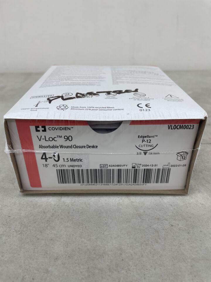 VLOCM0023 - COVIDIEN - 4-0 Medtronic V-Loc 90 Barbed undyed 18" P-12 (PS-2) Reverse Cutting, (BX/12) - ( Expiry Date: 2024-12-31 )