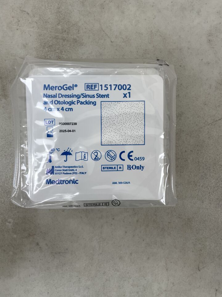 1517002 - MEDTRONIC - Merogel Nasal Dressing/Sinus Stent and Otologic Packing, 4x4cm, (EA) - ( Expiry Date: 2025-04-01 )