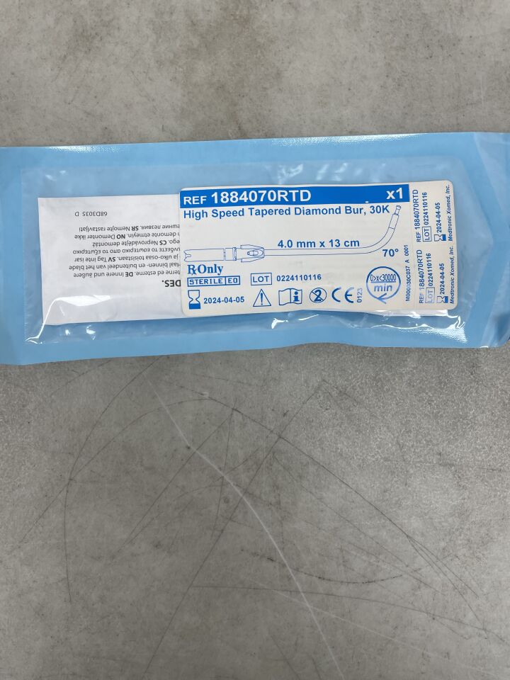 1884070RTD - MEDTRONIC - High Speed Tapered Diamond Bur, 30K, 4mm X 13cm, (EA) - ( Expiry Date: 2024-04-05 )