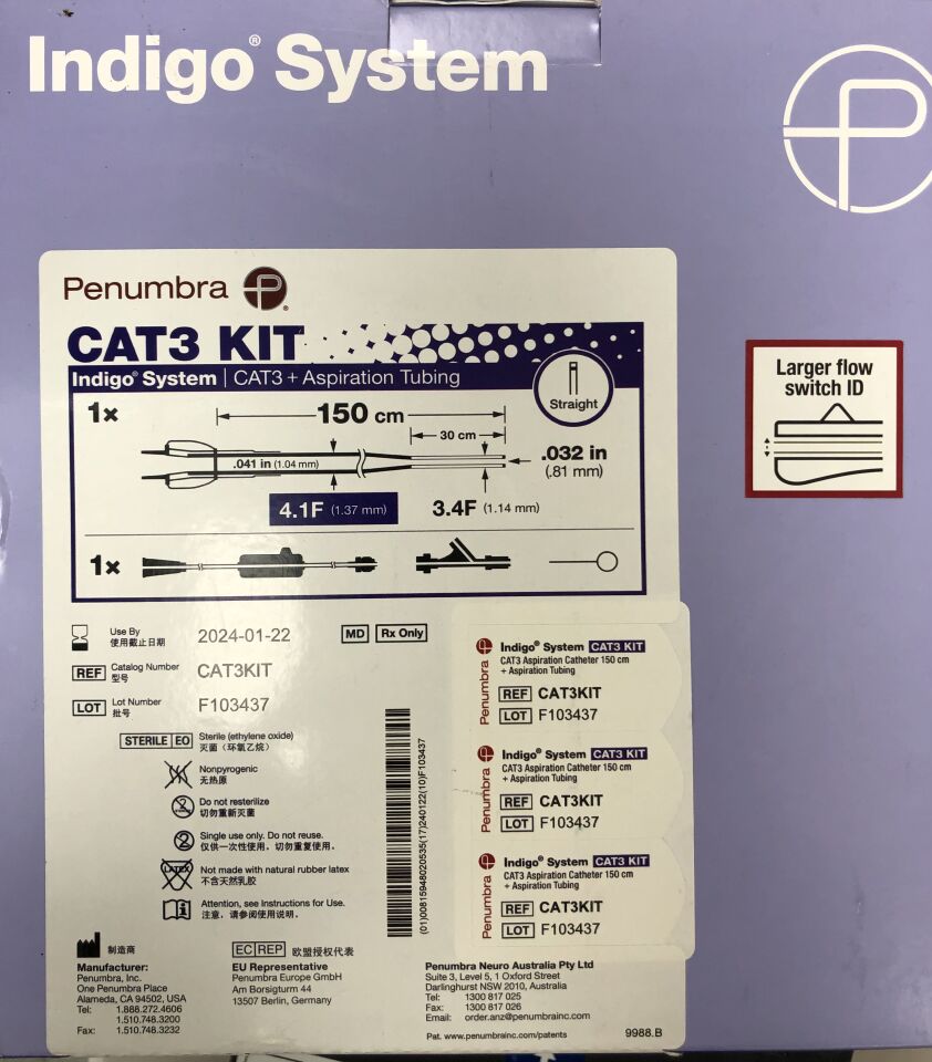 CAT3KIT - PENUMBRA - Indigo System CAT3 Aspiration Catheter, 150cm, +Aspiration Tubing, Straight, (BX/1) - ( Expiry Date: 2025-01-12 )