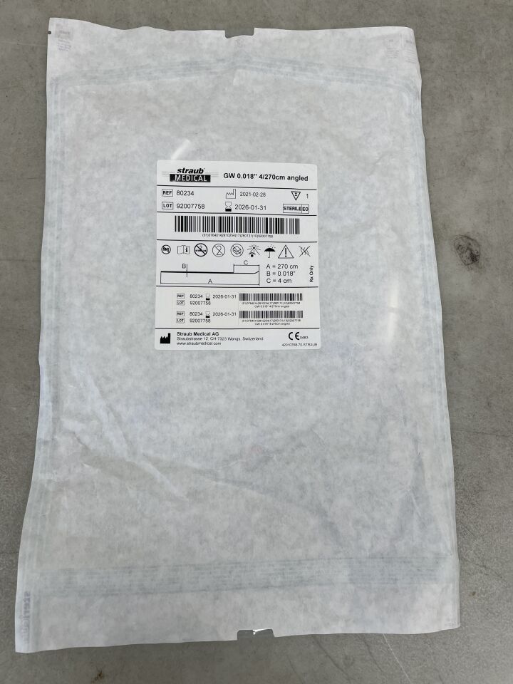 80234  -  STRAUB MEDICAL  -  Guidewire, Angled, 0.018 4/270cm  , ( EA )  -  ( Expiry Date : 2026-01-31 )