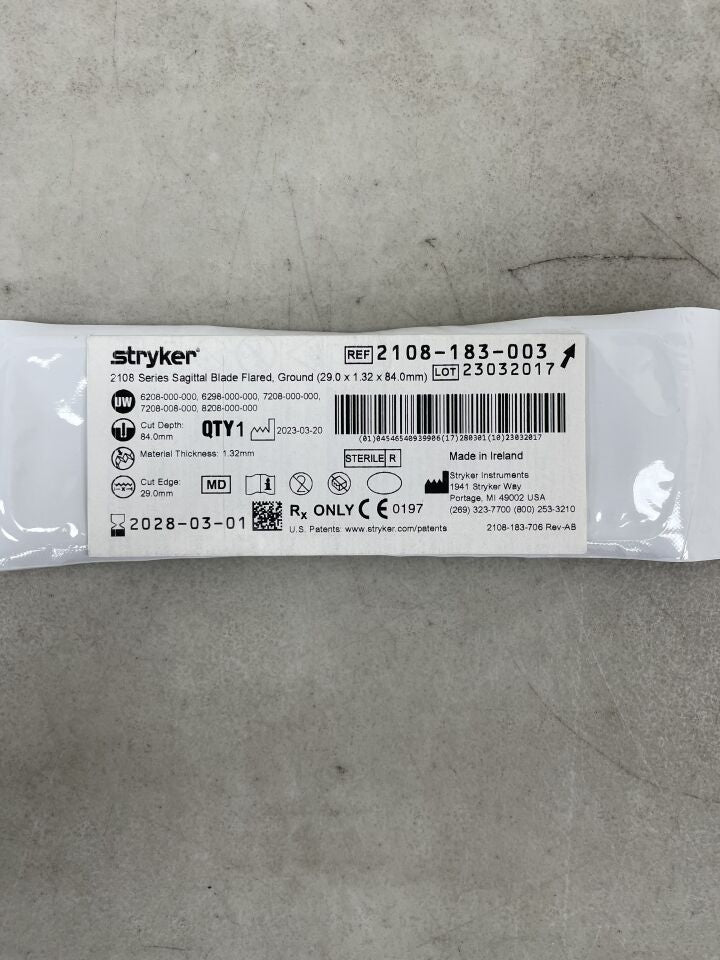 2108-183-003  -  STRYKER  -  Special Sagittal Saw Blade, 1.32 mm Thickness, 29 mm Cut Edge , ( EA )  -  ( Expiry Date : 2028-03-01 )