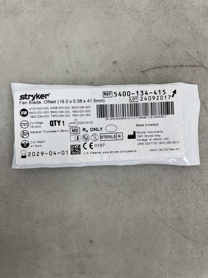 5400-134-415  -  STRYKER  -  Core Fan Blade, Offset 19mm x 41.5mm x 0.38mm , ( EA )  -  ( Expiry Date : 2029-04-01 )
