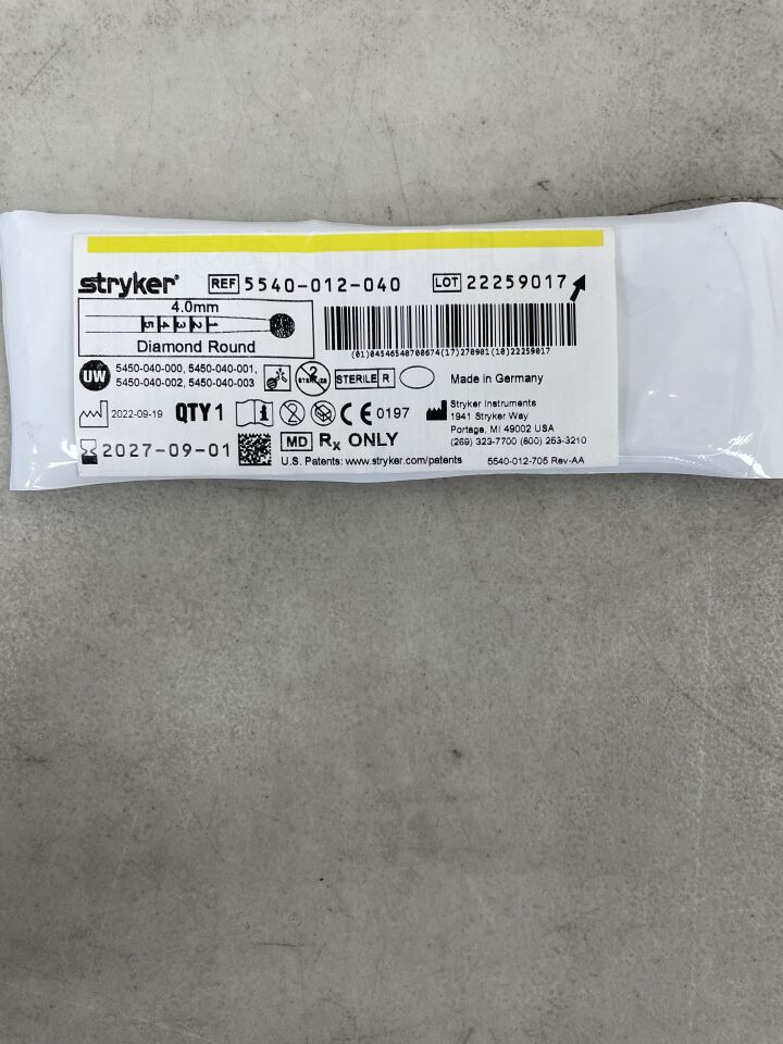 5540-012-040  -  STRYKER  -  S2 Diamond Round Bur 4.0mm , ( EA )  -  ( Expiry Date : 2027-09-01 )