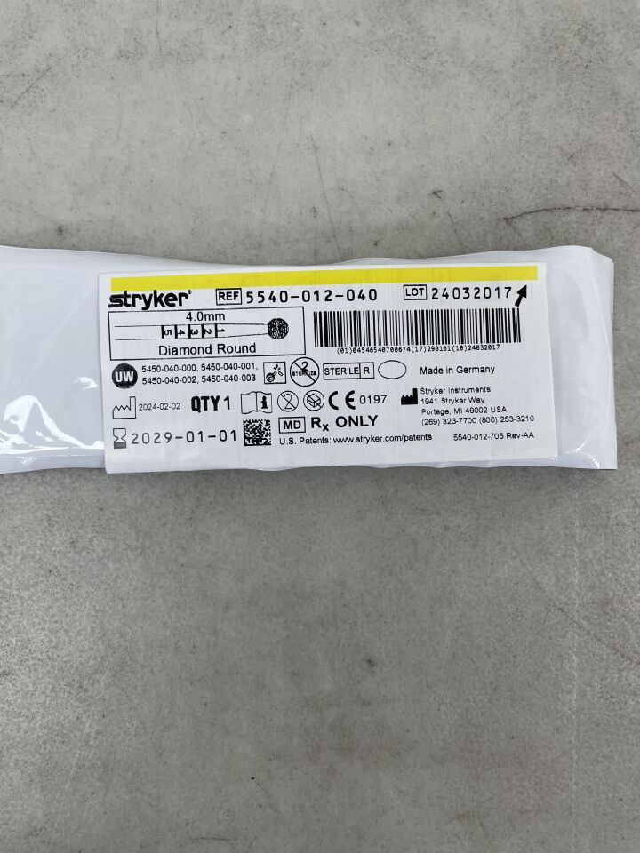 5540-012-040  -  STRYKER  -  S2 Diamond Round Bur 4.0mm , ( EA )  -  ( Expiry Date : 2029-01-01 )