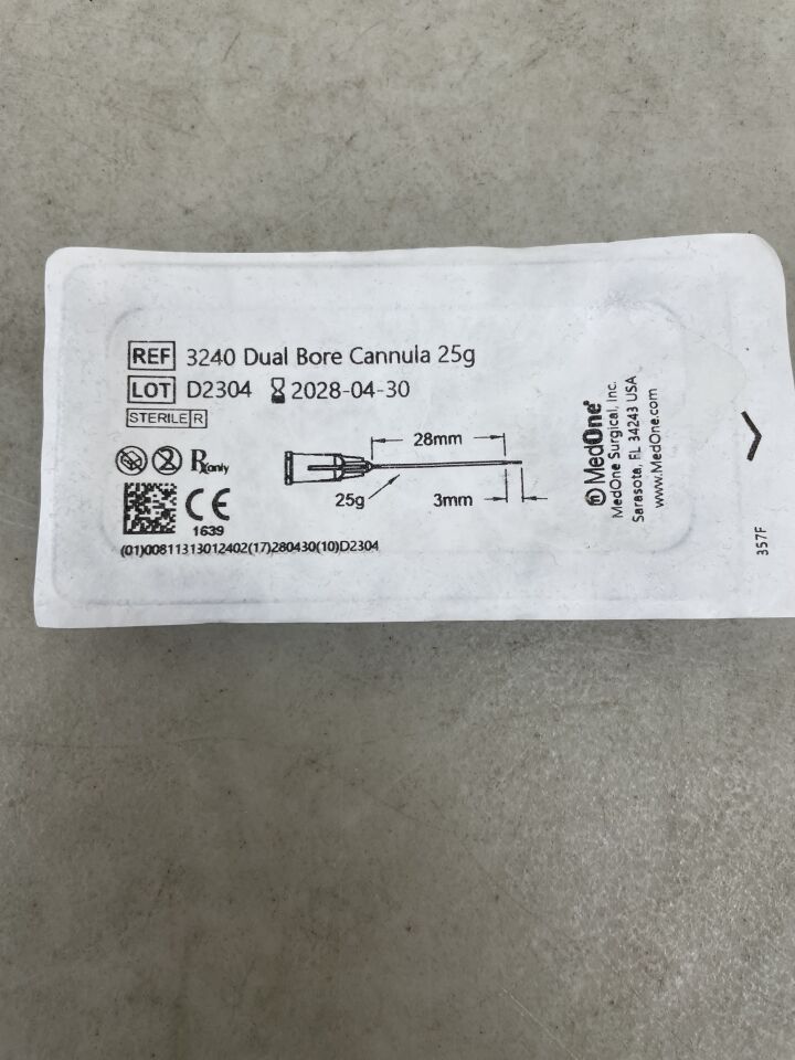 3240  -  MEDONE SURGICAL  -  Dual Bore Cannula, 25G , ( EA )  -  ( Expiry Date : 2028-04-30 )