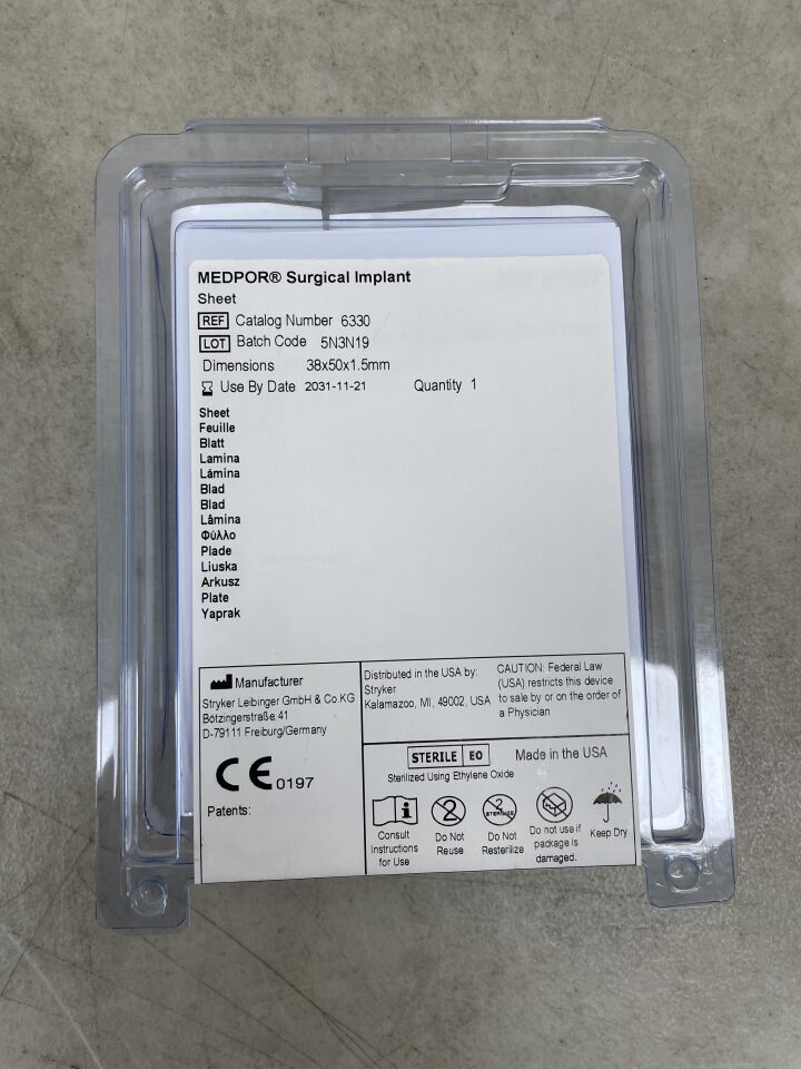 6330  -  STRYKER  -  Medpor Surgical Implant, Sheet 38mm x 50mm, 1.5mm , ( EA )  -  ( Expiry Date : 2031-11-21 )