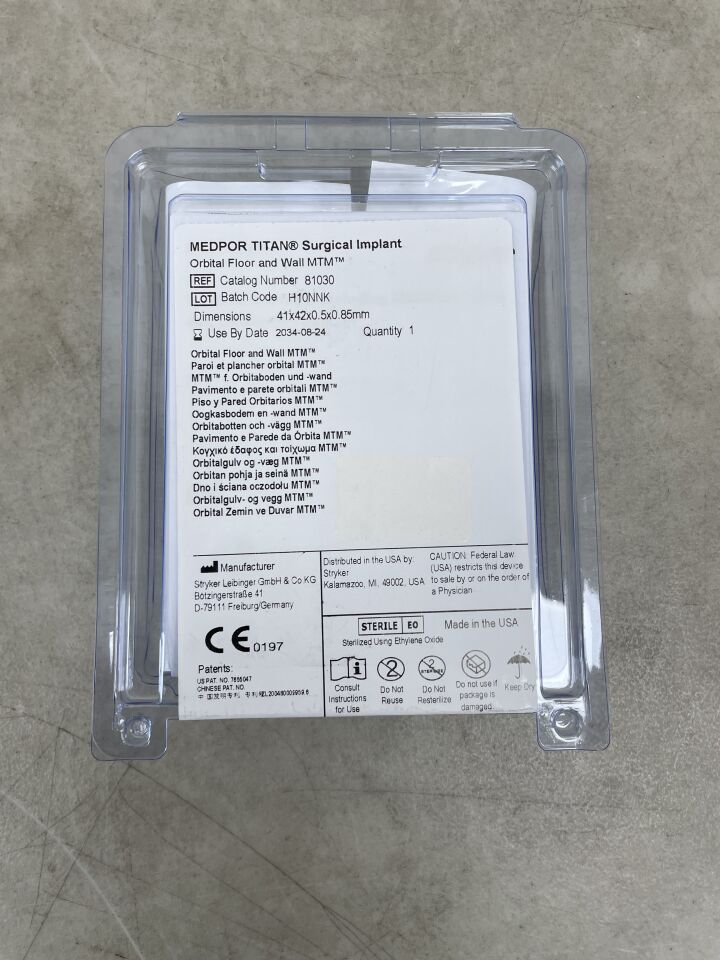81030  -  STRYKER  -  Medpor Titan Orbital Floor and Wall (OFW) 41mm x 42mm x 0.5mm, 0.85mm MTM , ( EA )  -  ( Expiry Date : 2034-08-24 )