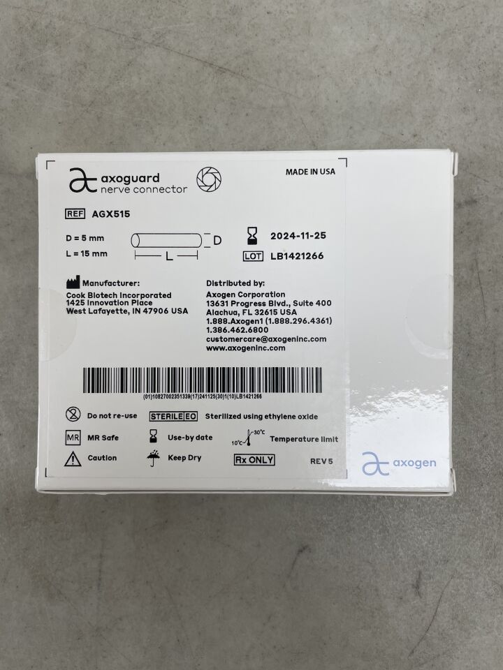 AGX515 - AXOGEN - AxoGuard Nerve Connector 5mm x 15mm, (BX/1) - ( Expiry Date: 2024-11-25 )