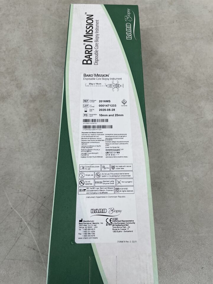 2016MS - BARD - Mission Disposable Core Biopsy Instrument 20G x 16cm, (BX/5) - ( Expiry Date: 2025-05-28 )
