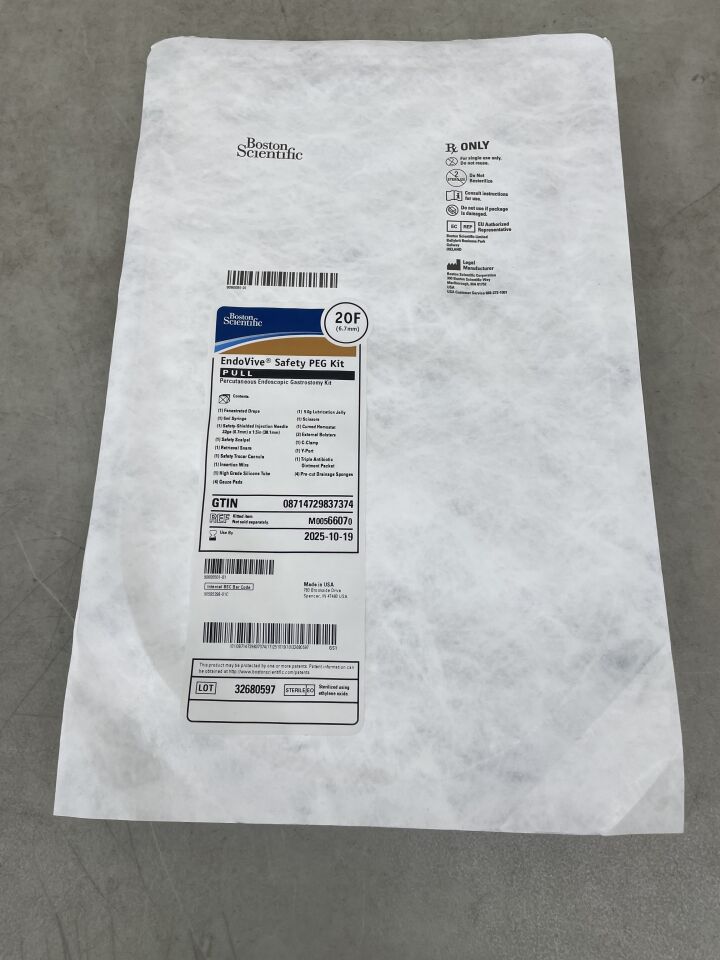 6607 - BOSTON SCIENTIFIC - EndoVive Safety PEG Kit (Percutaneous Endoscopic Gastrostomy) - Pull - 20Fr, (EA) - ( Expiry Date: 2025-10-19 )
