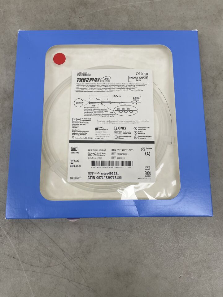 49292 - BOSTON SCIENTIFIC - Thruway PTA Guidewire, Short Taper, 0.014in x 190cm, (BX/1) - ( Expiry Date: 2024-10-31 )