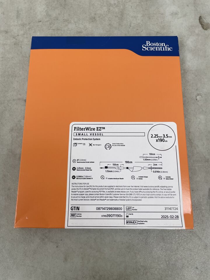 39071190 - BOSTON SCIENTIFIC - FilterWire EZ Small Vessel Embolic Protection System, 2.25mm-3.5mm 190cm, (BX/1) - ( Expiry Date: 2025-02-28 )