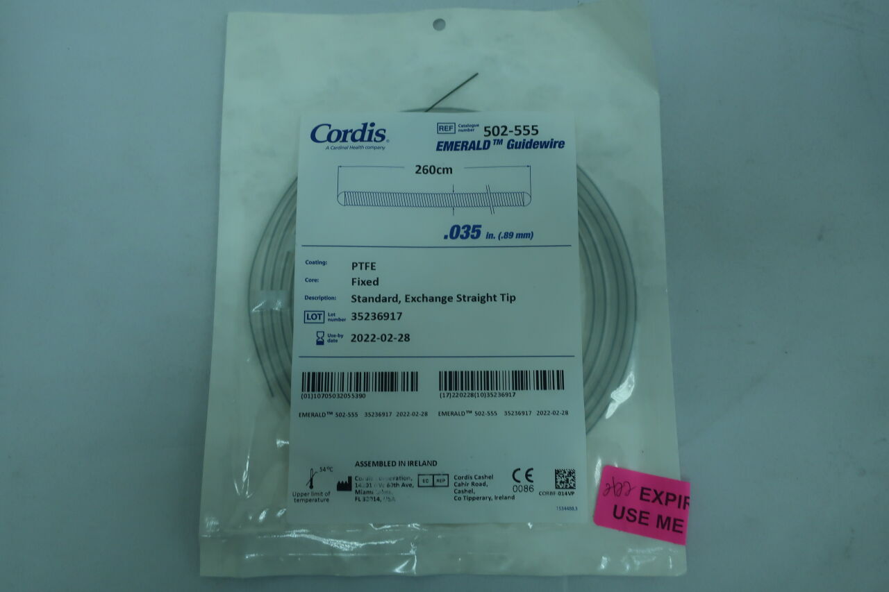 502-555 - CORDIS - Fixed Core Emerald Guidewire 0.035" x 260cm, Exchange, Straight, (EA) - ( Expiry Date: 2025-03-31 )