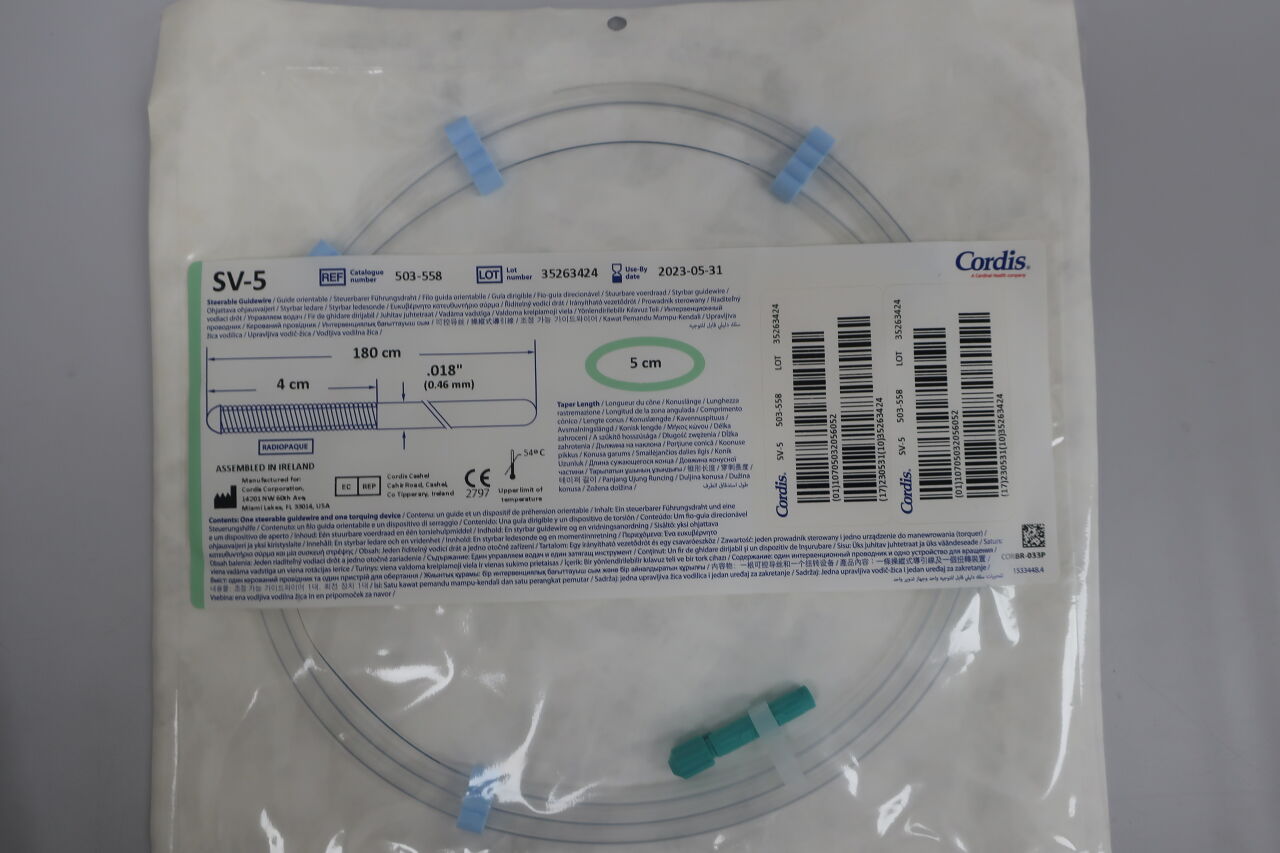 503-558 - CORDIS - SV-5 Steerable Guidewire - .018" x 180cm x 5cm, (EA) - ( Expiry Date: 2024-04-30 )