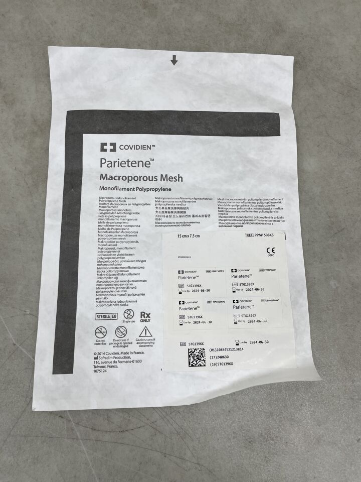 PPM1508X3 - COVIDIEN - parietene macroporous mesh monofilament polypropylene, 15cm x 7.5cm, (EA) - ( Expiry Date: 2024-06-30 )