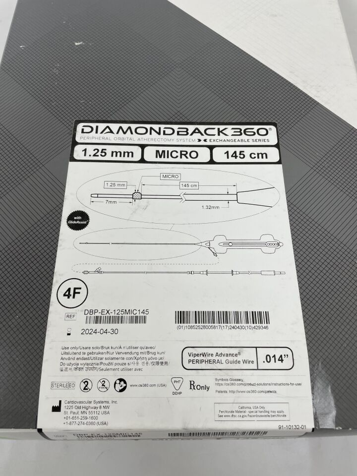 DBP-EX-125MIC145 - CSI - Diamondback 360 Peripheral Orbital Atherectomy System - Exchangeable Series - Micro Crown - 1.25mm x 145cm, () - ( Expiry Date: 2024-10-31 )