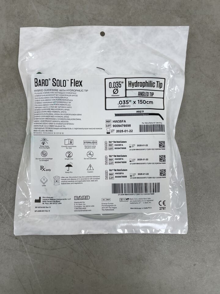 HW35FA - HERAEUS MEDICAL - Solo Flex Hybrid Guidewire, Hydrophilic 0.035" x 150cm, Angled, (EA) - ( Expiry Date: 2025-01-22 )