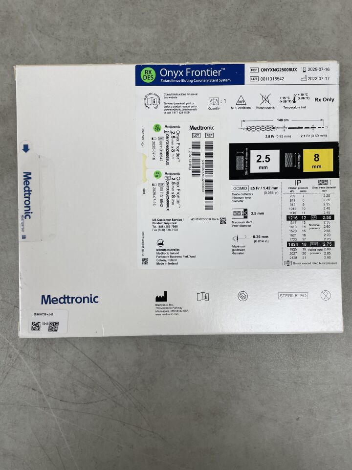 ONYXNG25008UX - MEDTRONIC - Onyx Frontier RX Drug-Eluting Coronary Stent System (DES) 2.50mm x 8mm, (BX/1) - ( Expiry Date: 2025-07-16 )