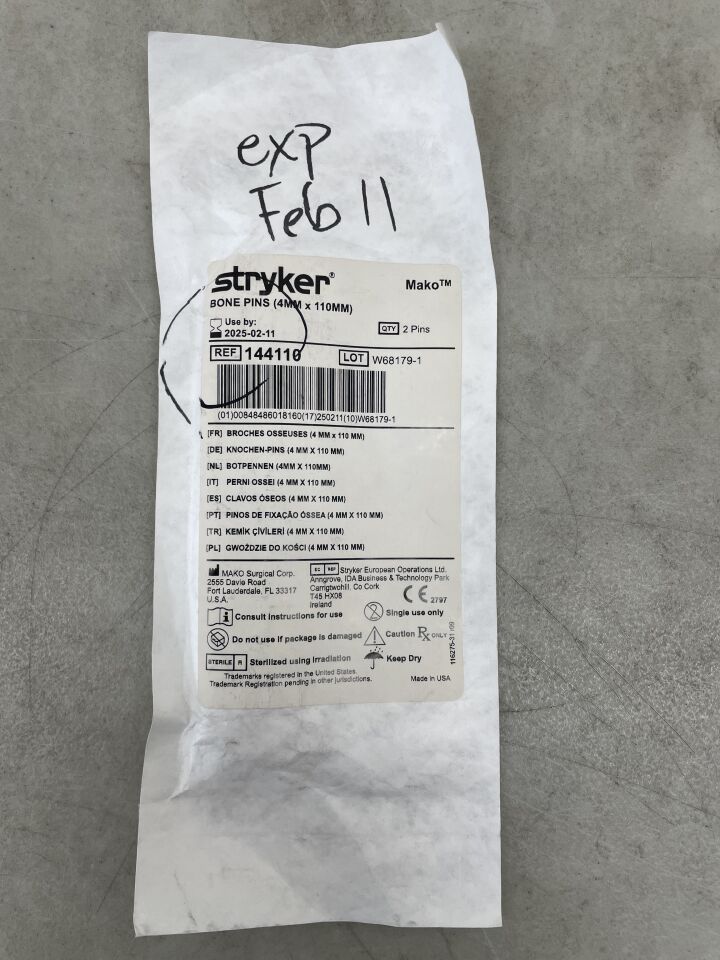 144110 - STRYKER - MAKO Bone Pins 4.0mm x 110mm (2 Per Pack), (EA) - ( Expiry Date: 2025-02-11 )