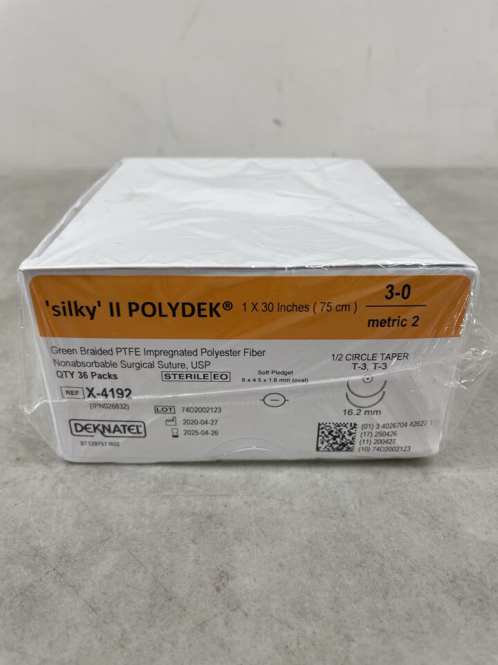 X-4192 - TELEFLEX - Deknatel Polydek Green Braided Suture 3-0 T-3 2N 30" Pledget Soft Oval 6mm x 4.5mm, (BX/36) - ( Expiry Date: 2025-04-26 )