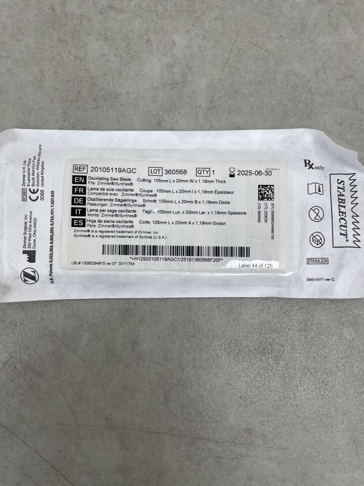 20105119AGC - ZIMMER - StableCut OSCILLATING SAW BLADE, 105 x 20mm, (EA) - ( Expiry Date: 2025-06-30 )