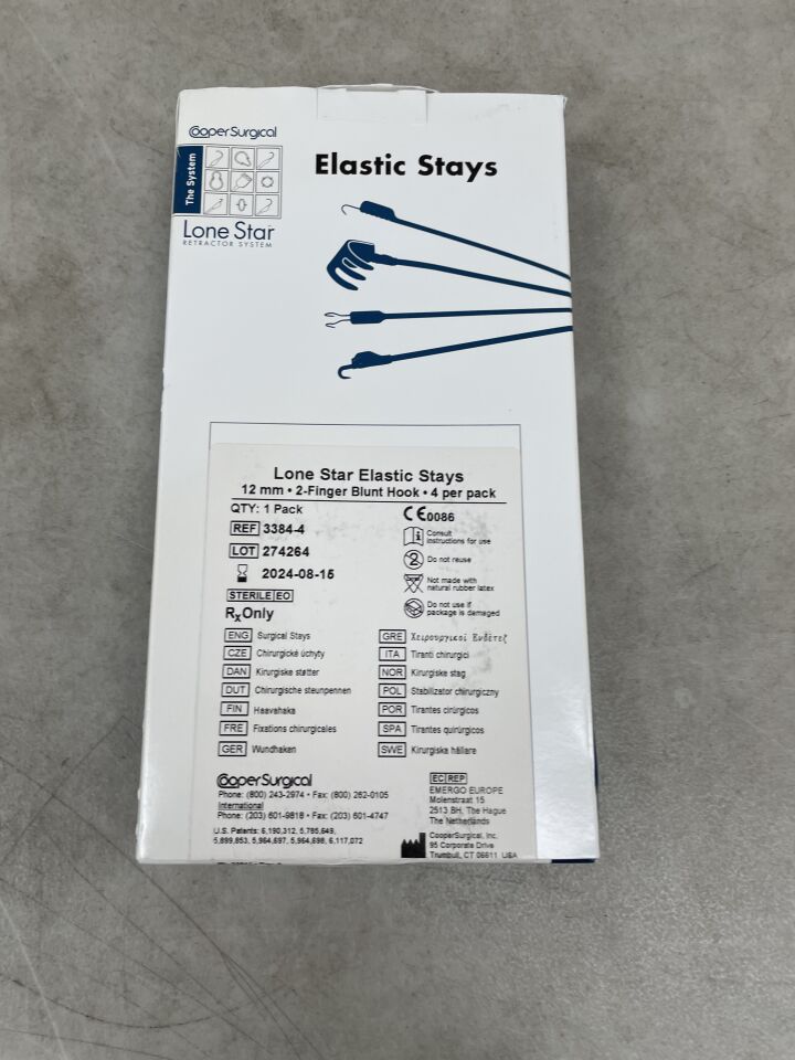 3384-4 - COOPER SURGICAL - Lone Star Elastic Stays, 12mm 2-Finger Blunt Hook (4 per pack), (BX/1) - ( Expiry Date: 2024-08-15 )