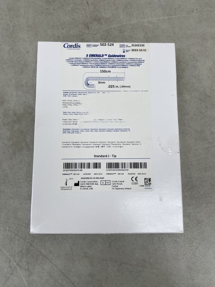 502-524 - CORDIS - PTFE Coated Emerald Guidewire: 0.025" x 150cm, Standard, J-Tip, (BX/5) - ( Expiry Date: 2023-10-31 )