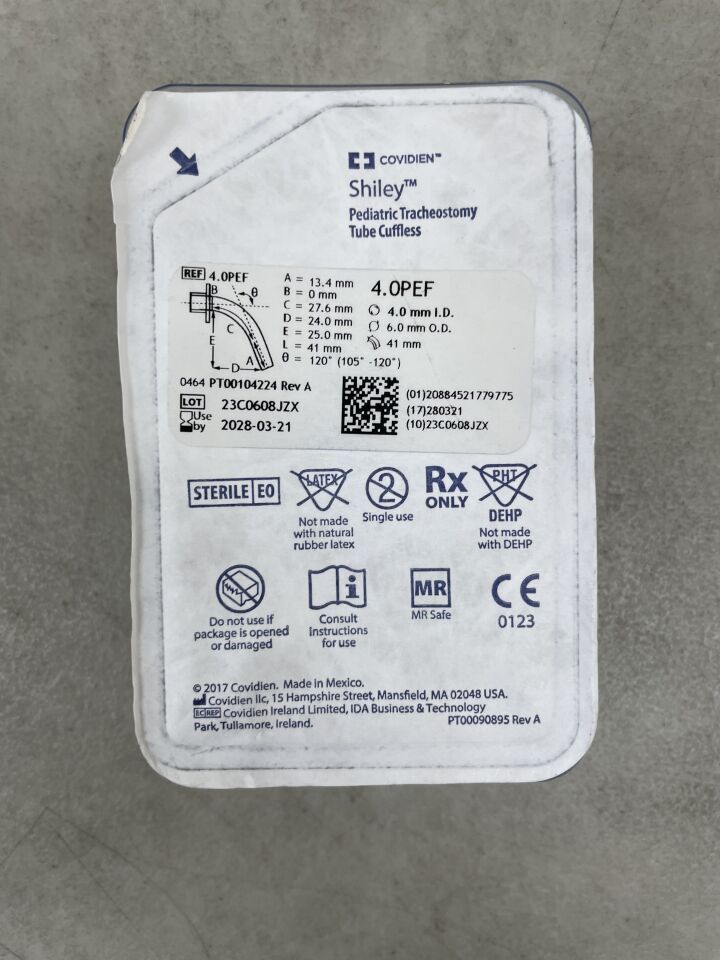 4.0PEF - COVIDIEN - Shiley 兒童氣管切開套管，無氣囊 4.0mm，（EA）-（有效期至：2028-03-21）