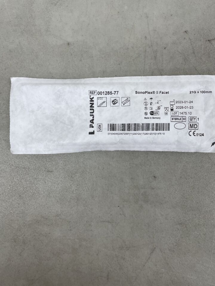 001285-77 - PAJUNK - SonoPlex II Facet 21G (0,80) x 100 mm, con tubo de inyección y cable de conexión, ( EA ) - ( Fecha de caducidad : 2028-01-23 )