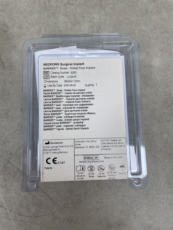 8305  -  STRYKER  -  Medpor Barrier Sheet Orbital Floor Implant, 38mm x 50mm x 1mm , ( EA )  -  ( Expiry Date : 2030-06-02 )