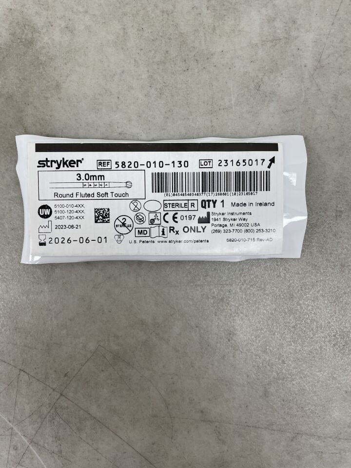 5820-010-130  -  STRYKER  -  3.0mm Round Fluted Bur, Soft Touch , ( EA )  -  ( Expiry Date : 2026-06-01 )