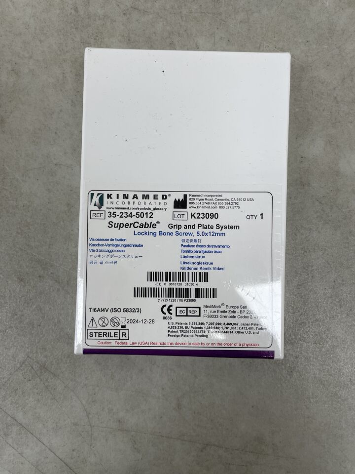 35-234-5012 - KINAMED - SuperCable Grip and Plate System, Locking Bone Screw, 5.0x12mm, (BX/1) - ( Expiry Date: 2024-12-28 )