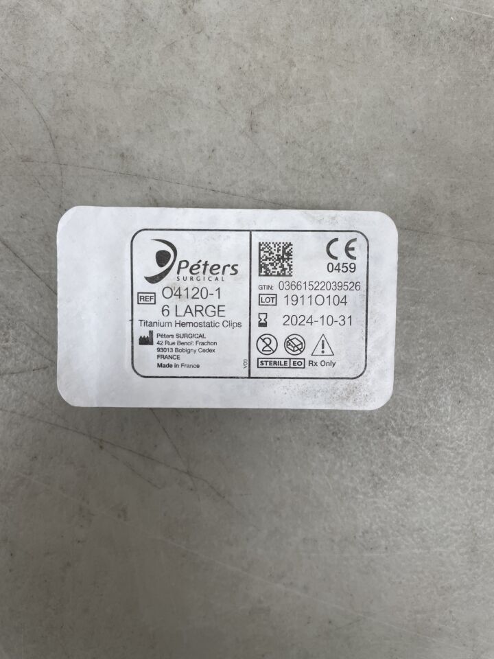 O4120-1 - PETERS SURGICAL - Vitalitec SLS-Clip Titanium Hemostatic Clips, Large (6 Clips/Cartridge), (EA) - ( Expiry Date: 2024-10-31 )