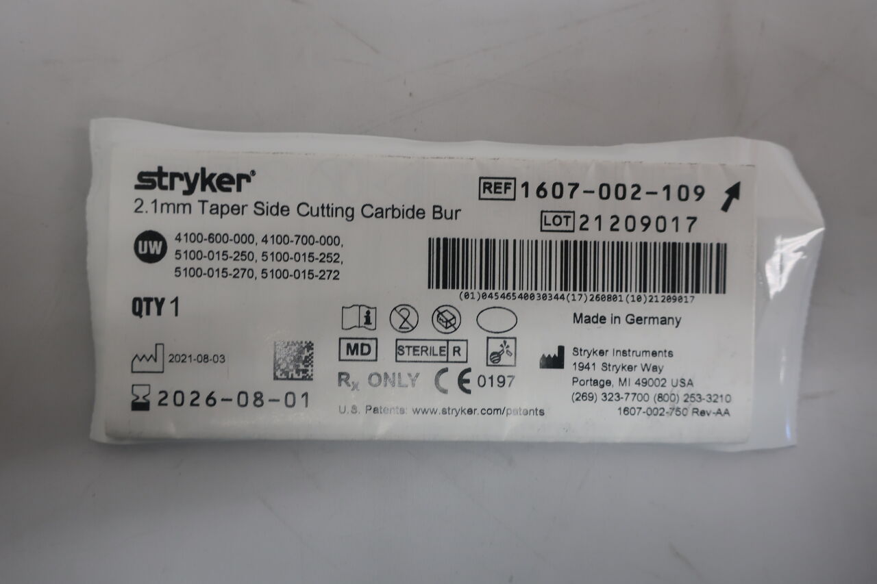 1607-002-109 - STRYKER - Fluted Solid Tapered Side Cutting Micro Burr, 2.1 mm Head, (EA) - ( Expiry Date: 2025-03-01 )