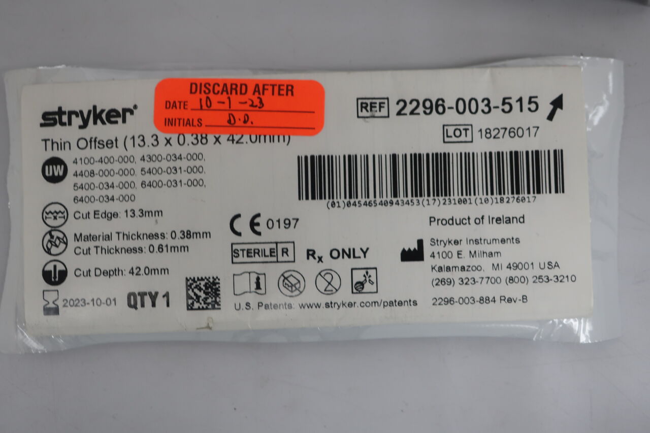 2296-003-515 - STRYKER - Wide Aggressive Blade, 42 L x 13.3 mm W, (EA) - ( Expiry Date: 2025-01-01 )