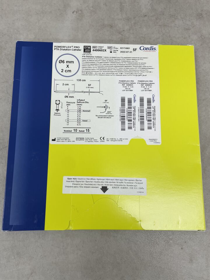 4400602X - CORDIS - POWERFLEX Pro PTA Balloon Catheter with 6mm X 2cm Over-The-Wire Balloon, 135cm, 5Fr, (BX/1) - ( Expiry Date: 2022-07-31 )