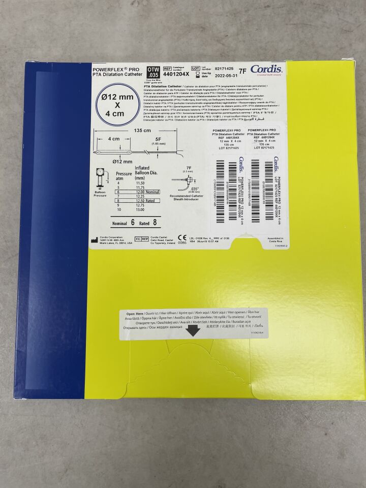 4401204X - CORDIS - POWERFLEX Pro PTA Balloon Catheter with 12 x 40MM Over-The-Wire Balloon, 135CM, 5FR, (BX/1) - ( Expiry Date: 2022-05-31 )