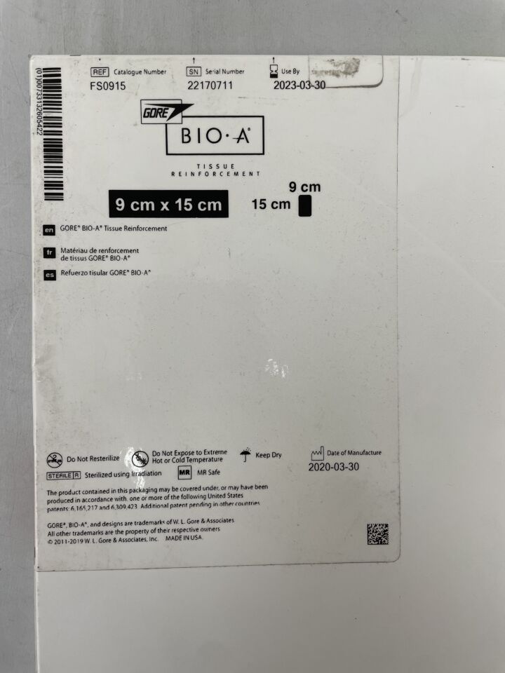 FS0915 - GORE - Bio-A Tissue Reinforcement, 9cm x 15cm, (BX/1) - ( Expiry Date: 2025-08-09 )