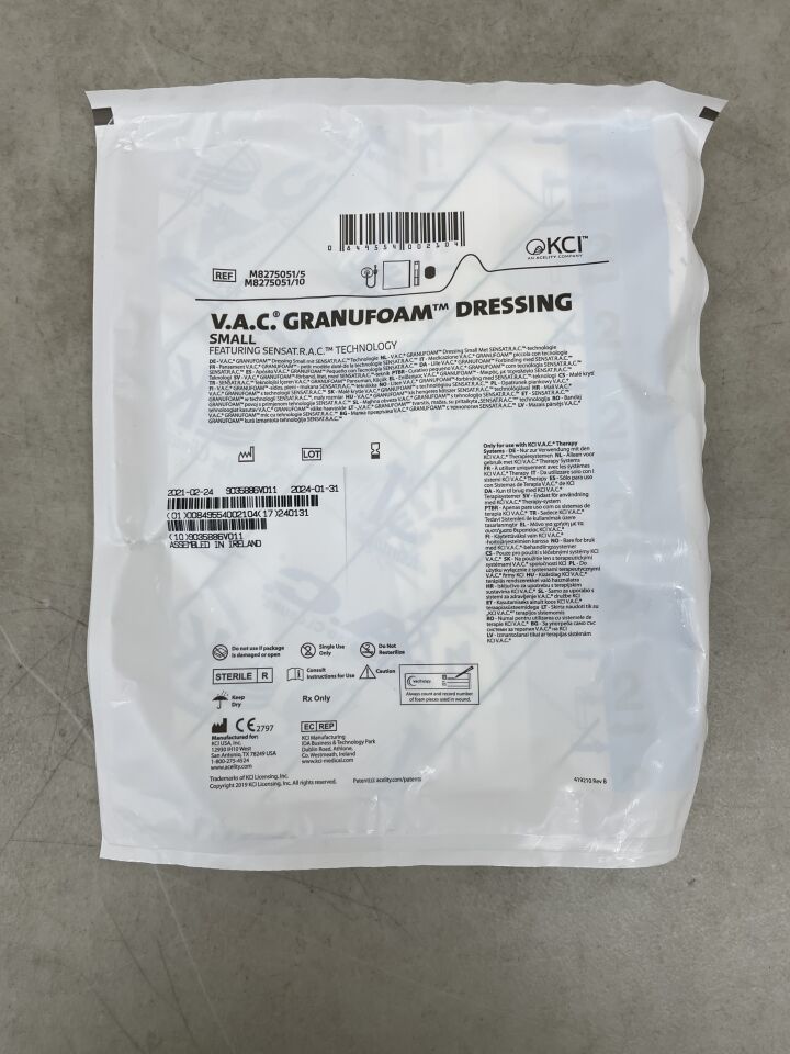 M8275051 - KCI - V.A.C. GranuFoam Small Dressing Kit, SensaT.R.A.C, (EA) - ( Expiry Date: 2024-01-31 )