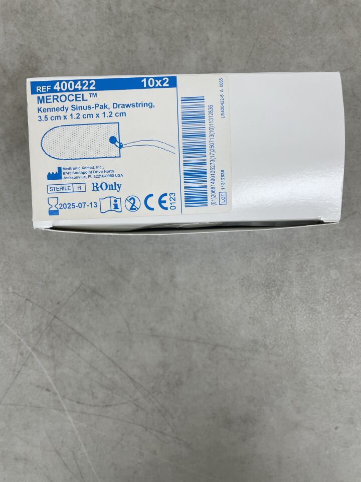 400422 - MEDTRONIC - Merocel Kennedy Sinus-Pak, Drawstring, Regular 3.5cm x 1.2cm x 1.2cm, (BX/10) - ( Expiry Date: 2025-07-13 )
