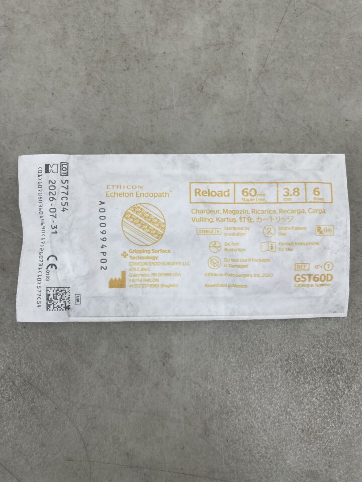 GST60D - ETHICON - Echelon Endopath 吻合器替換裝，帶抓握表面技術，金色，3.8 毫米開口 x 1.8 毫米閉合高度，（EA）-（有效期至：2026-07-31）