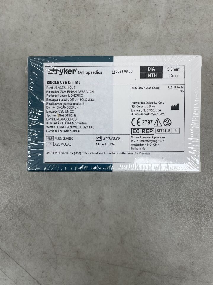 7005-3340S  -  STRYKER  -  SINGLE USE DRILL BIT DIA: 3.3mm L:40mm , ( BX/1 )  -  ( Expiry Date : 2028-08-06 )