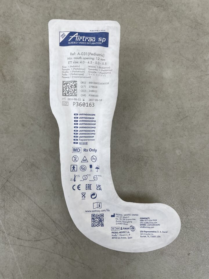 A-031 - TELEFLEX - Airtraq 引導式視訊插管，1 號（兒科），11.5 毫米 A-031，（EA）-（有效期至：2027-06-10）