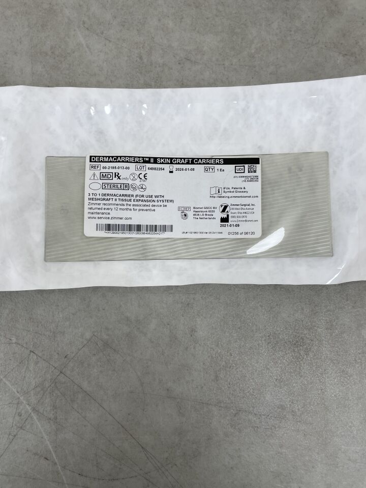 00-2195-013-00 - ZIMMER - Portadores de injerto cutáneo Dermacarriers II 3-1, ( EA ) - ( Fecha de caducidad : 2026-01-08 )
