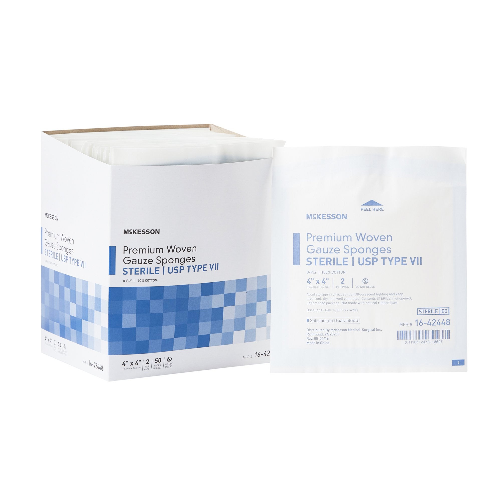 447085 - McKesson - McKesson Gauze Sponge 4 X 4 Inch 8-Ply Sterile 2 per Pack, 16-42448, Pack of 1, (PK)