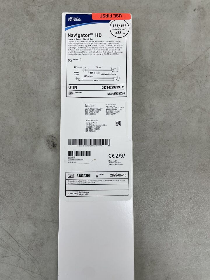250227 - BOSTON SCIENTIFIC - Navigator HD Ureteral Access Sheath Set - 13Fr/15Fr x 28cm, (BX/1) - ( Expiry Date: 2025-06-15 )